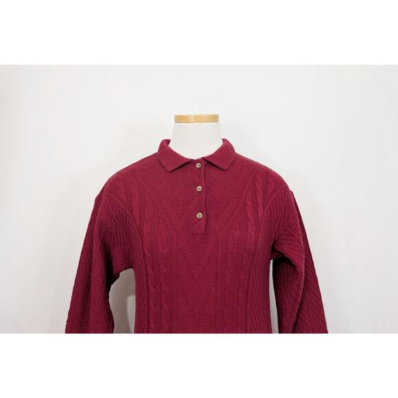 Vintage 80s Sweater Burgundy Red Wool Collar Italian Misses Size S Lands End - Picture 2 of 6